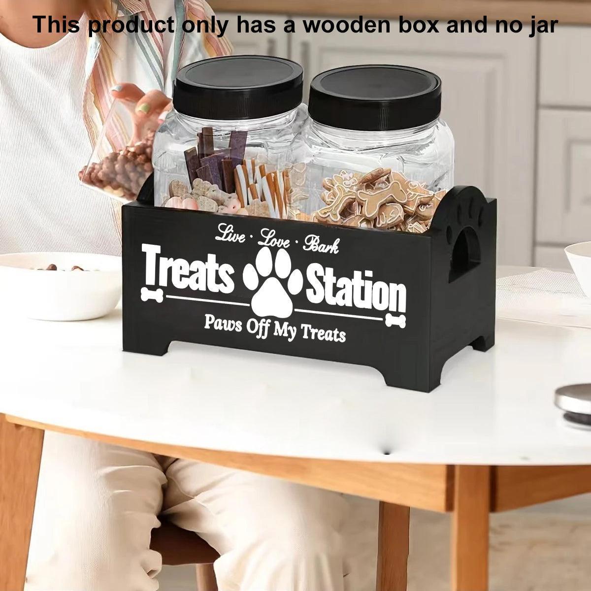 Dog Treat Container Wood Dog Food Storage For Cat Dogs With Paw Print Design - Black