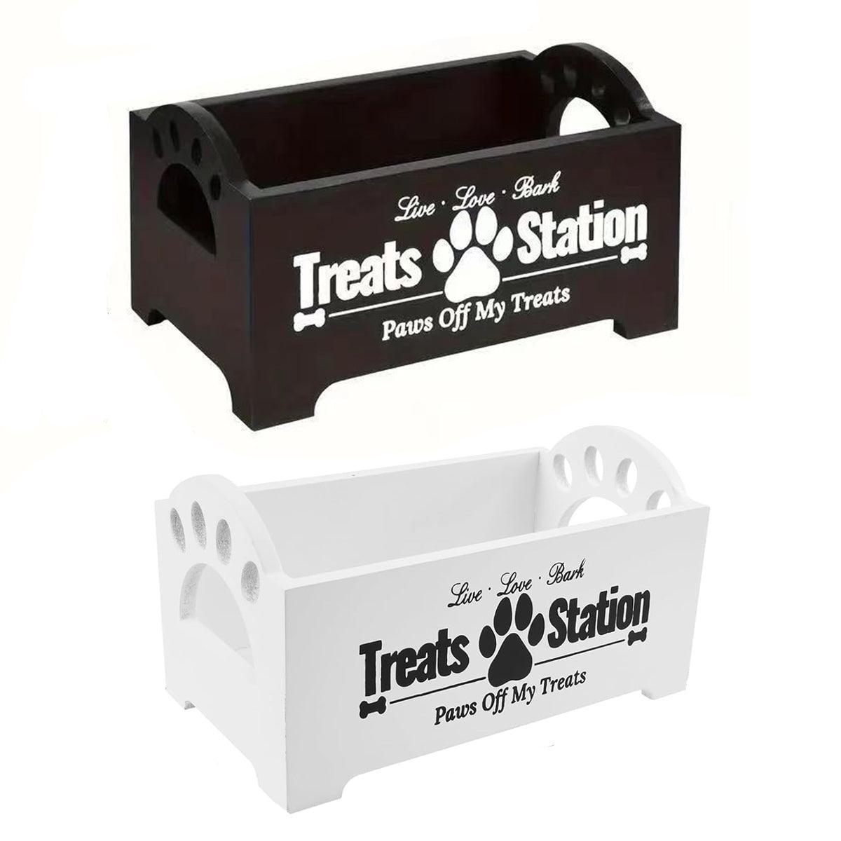 Dog Treat Container Wood Dog Food Storage For Cat Dogs With Paw Print Design - White