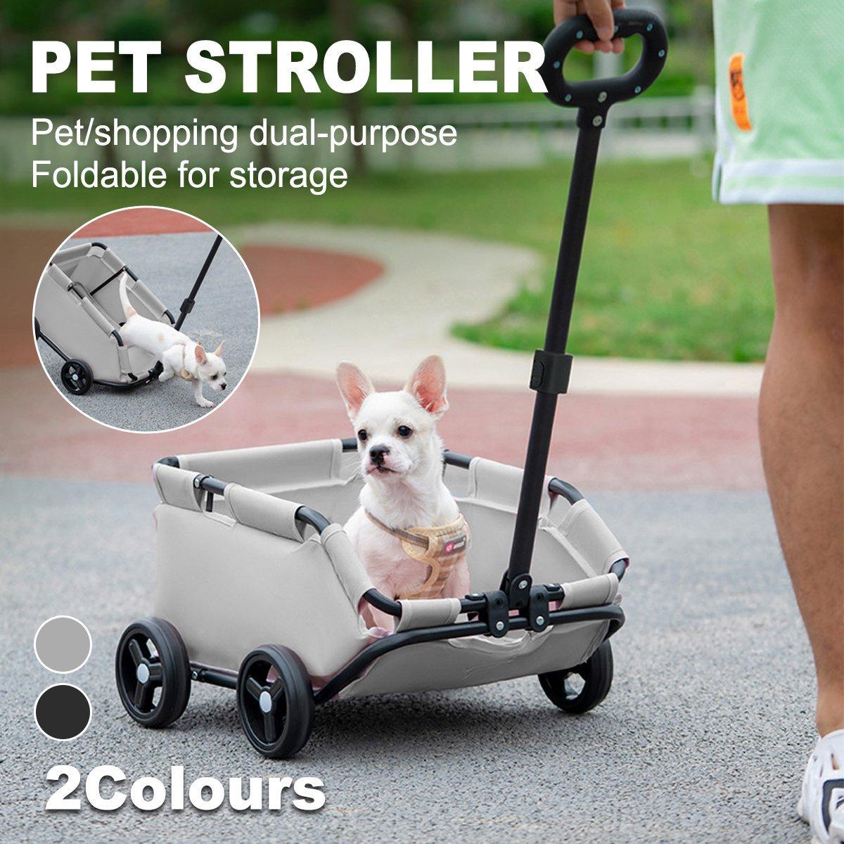 Pet Stroller Dog Cat Carrier Cart Travel Foldable Puppy Trolley Travel Outing - Grey