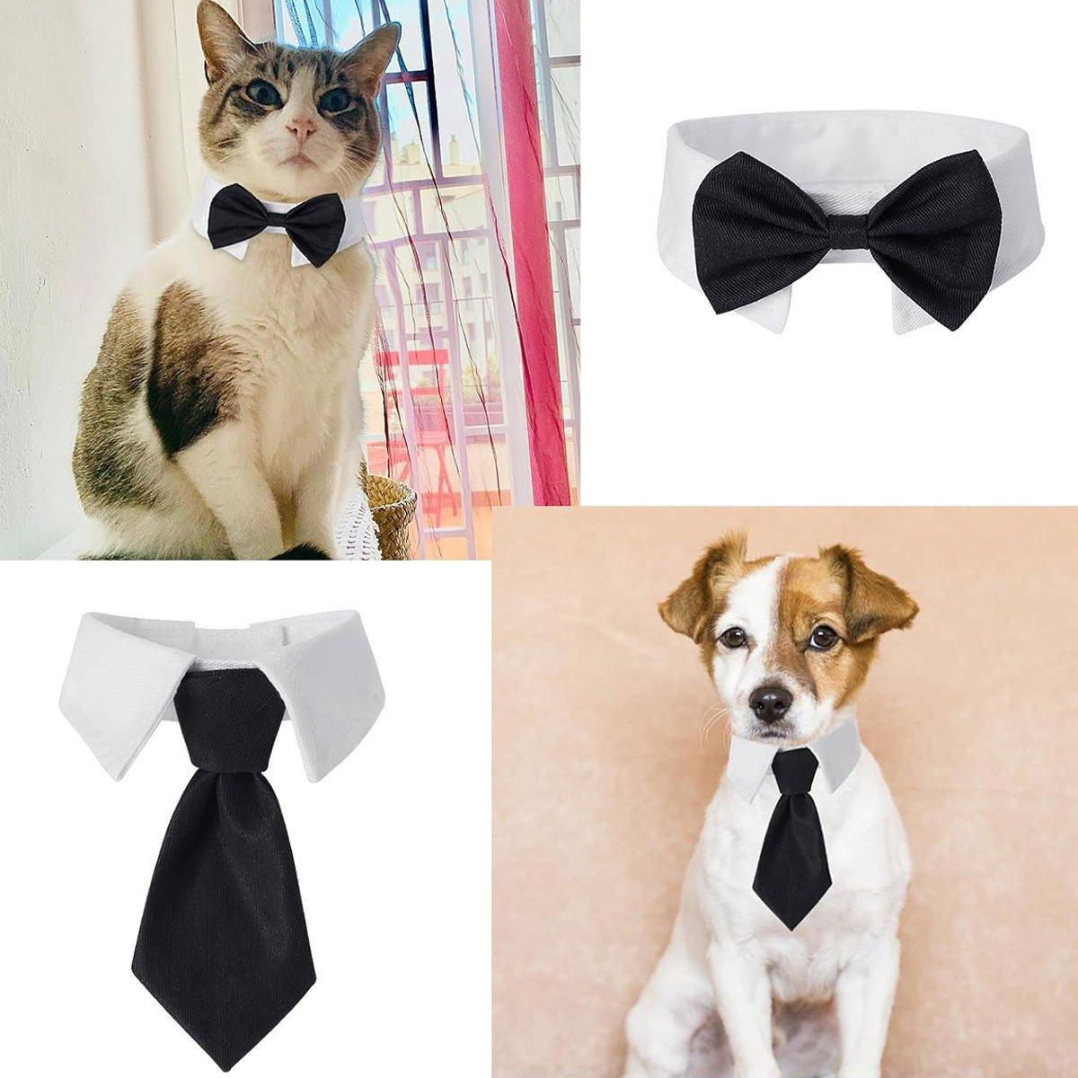 2pcs Pet Bow Tie Collar Dog Cat Suit Dress Accessories Adjustable Neck Strap - L