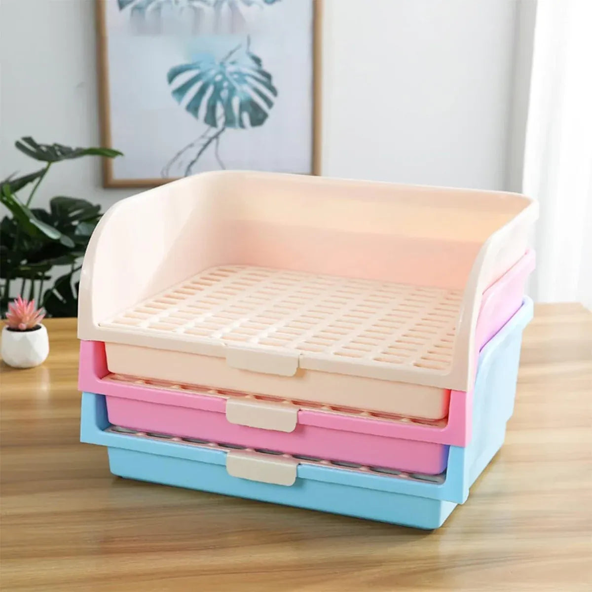 Large Rabbit Litter Box Drawer Corner Toilet for Chinchillas Hamsters Small Pets - Beige