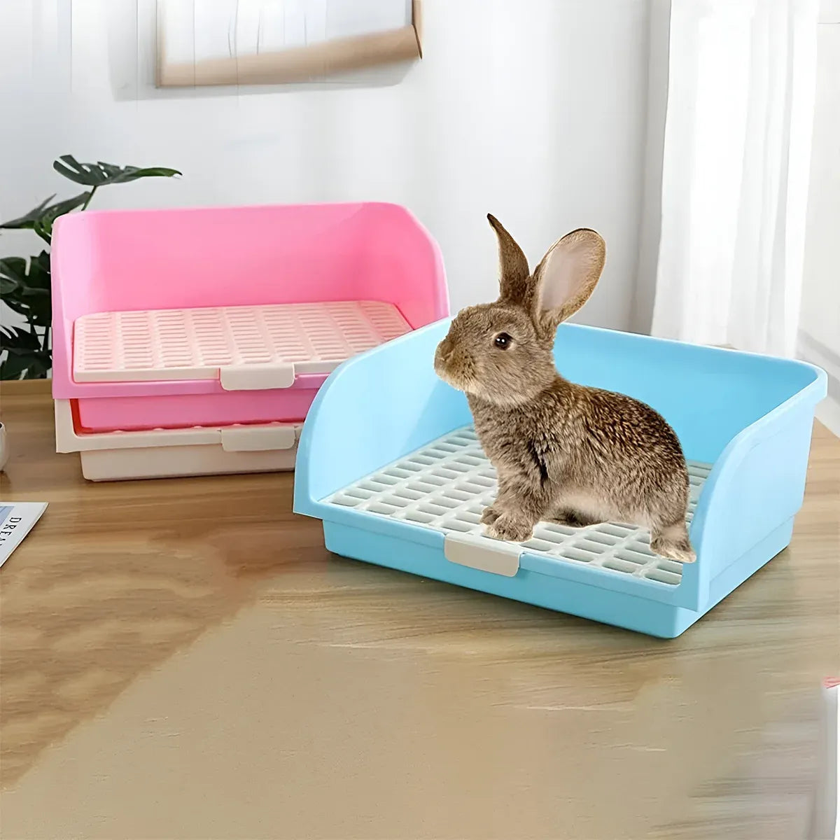 Large Rabbit Litter Box Drawer Corner Toilet for Chinchillas Hamsters Small Pets - Beige
