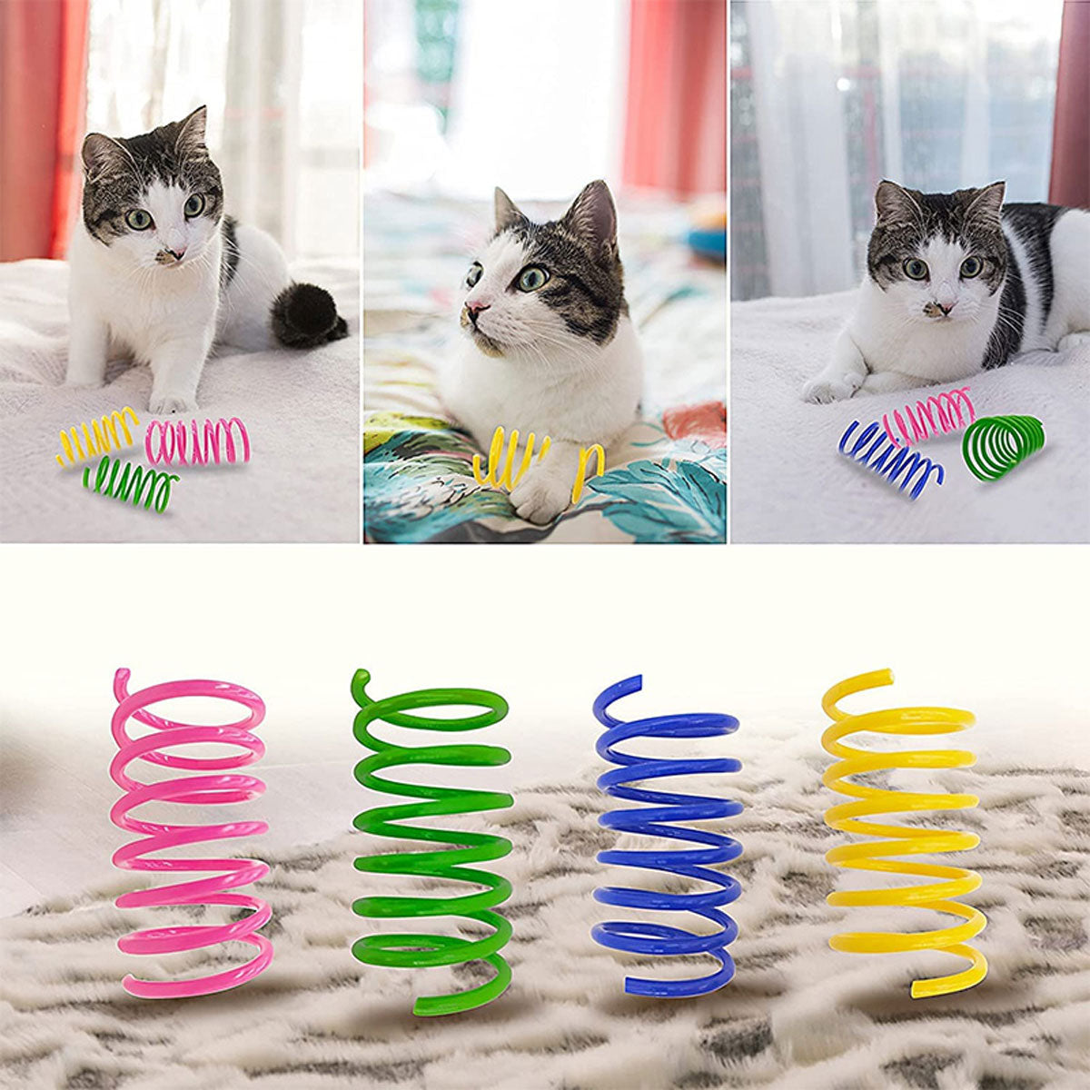 4PCS Cat Spring Toys Colourful Plastic Jumping Toy for Kitten Interactive Play