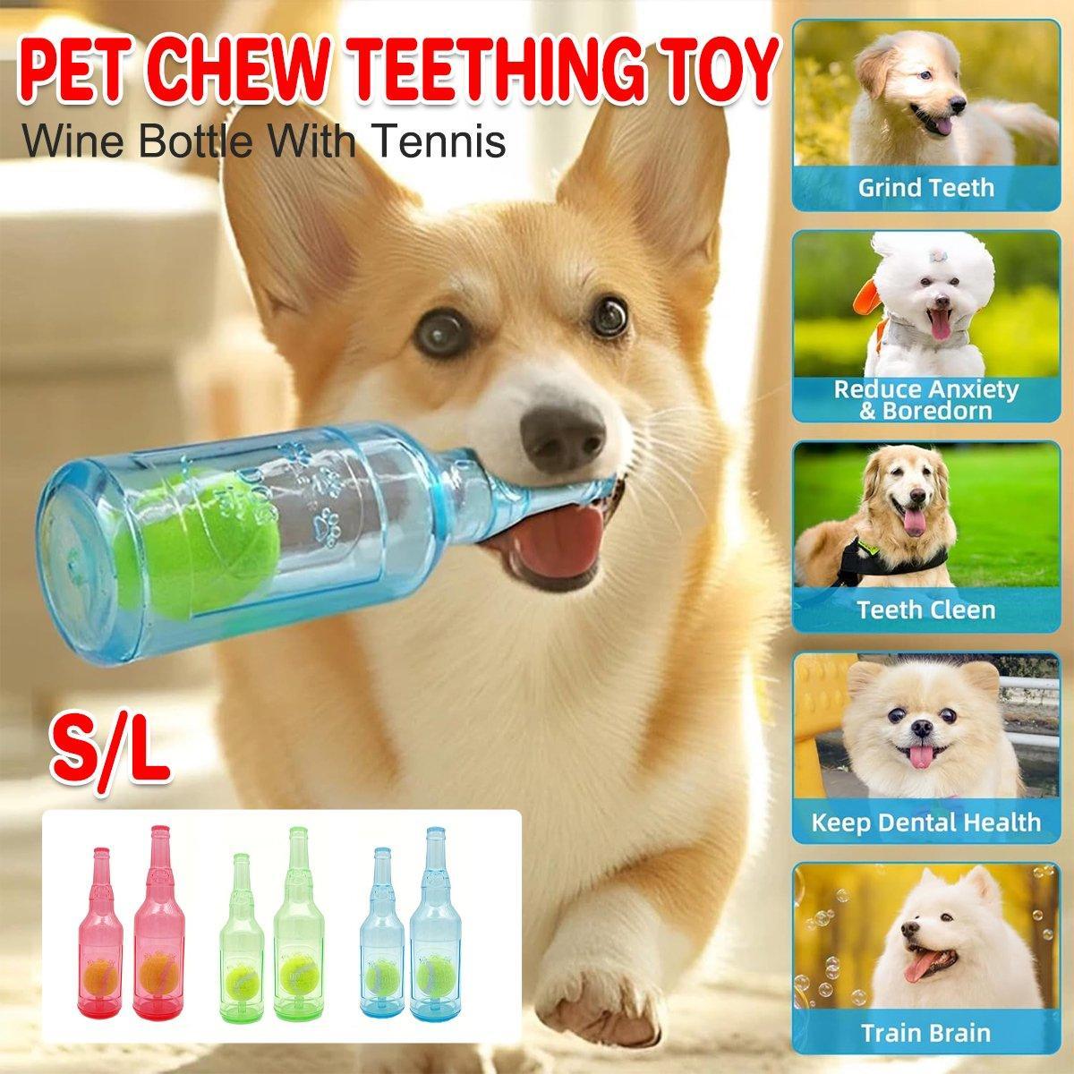 Durable Pet Teething Resistant Tennis Ball Wine Bottle Chew Toy for Dogs Play - Blue-L