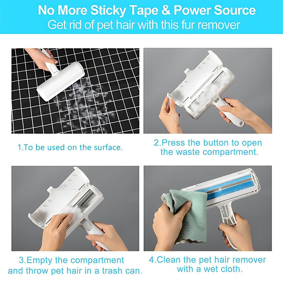 Pet Hair Remover Brush Dog Cat Fur Cleaning Roller Reusable Self Cleaning Tool - Grey