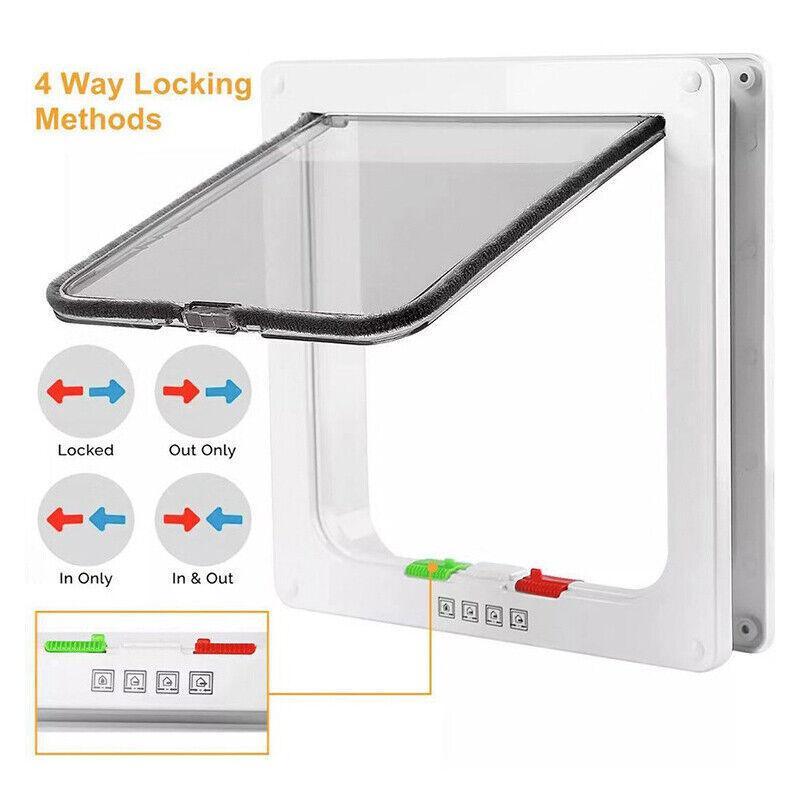 4-Way Safe Lockable Locking Pet Cat Dog Door Brushy Flap Screen L Large Size