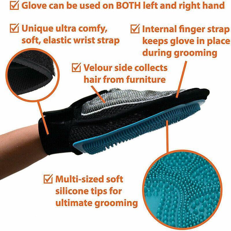 2 in 1 Pet Grooming Glove Deshedding Mitt for Cats and Dogs Hair Removal