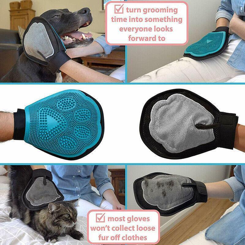 2 in 1 Pet Grooming Glove Deshedding Mitt for Cats and Dogs Hair Removal