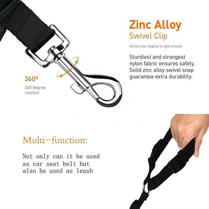 Adjustable Pet Dog Car Clip Lead Harness Strap for Vehicle Travel Restraint Use - Black
