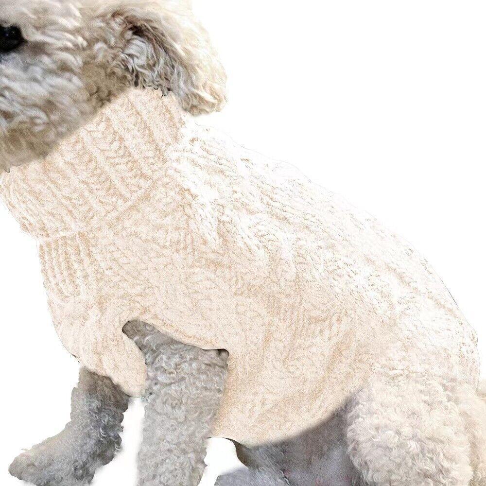 Puppy Dog Jumper Winter Warm Knitted Sweater Pet Clothes Small Dogs Coat Thermal S Size - Beige