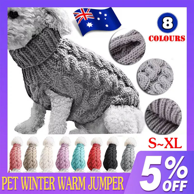 Puppy Dog Jumper Winter Warm Knitted Sweater Pet Clothes Small Dogs Coat Thermal S Size - Blue
