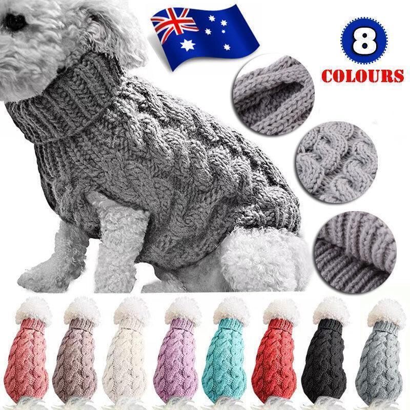 Puppy Dog Jumper Winter Warm Knitted Sweater Pet Clothes Small Dogs Coat Thermal L Size - White