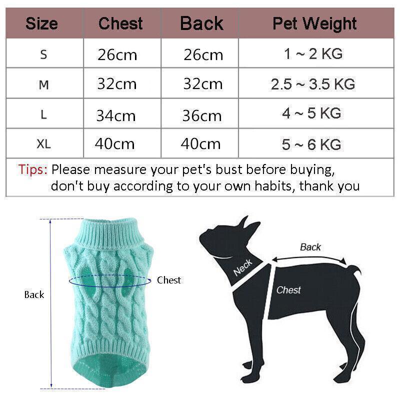 Puppy Dog Jumper Winter Warm Knitted Sweater Pet Clothes Small Dogs Coat Thermal S Size - White