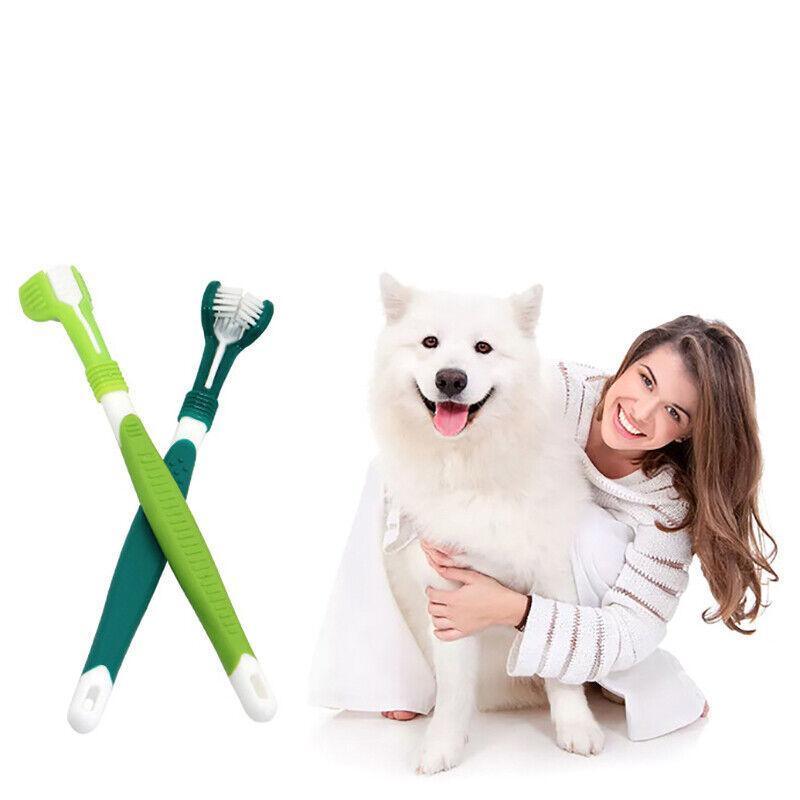 Three Sided Dog Toothbrush Pet Cat Teeth Cleaning Tool Oral Mouth Care Soft Bristle - Dark Green