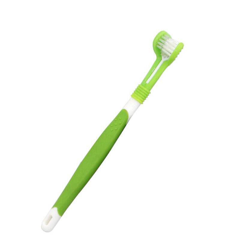 Three Sided Dog Toothbrush Pet Cat Teeth Cleaning Tool Oral Mouth Care Soft Bristle - Dark Green