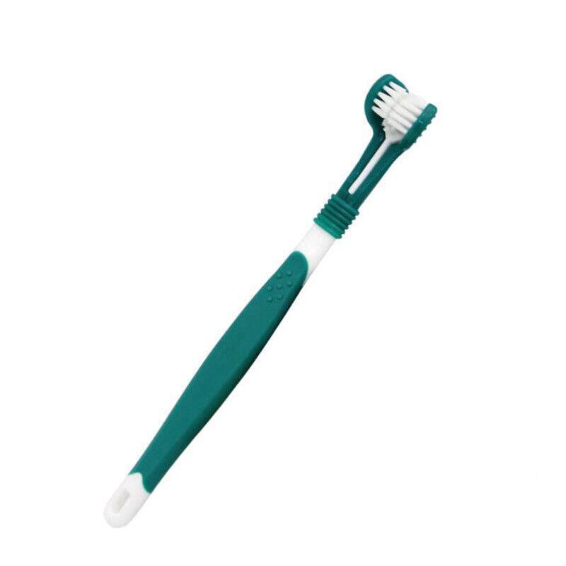 Three Sided Dog Toothbrush Pet Cat Teeth Cleaning Tool Oral Mouth Care Soft Bristle - Dark Green