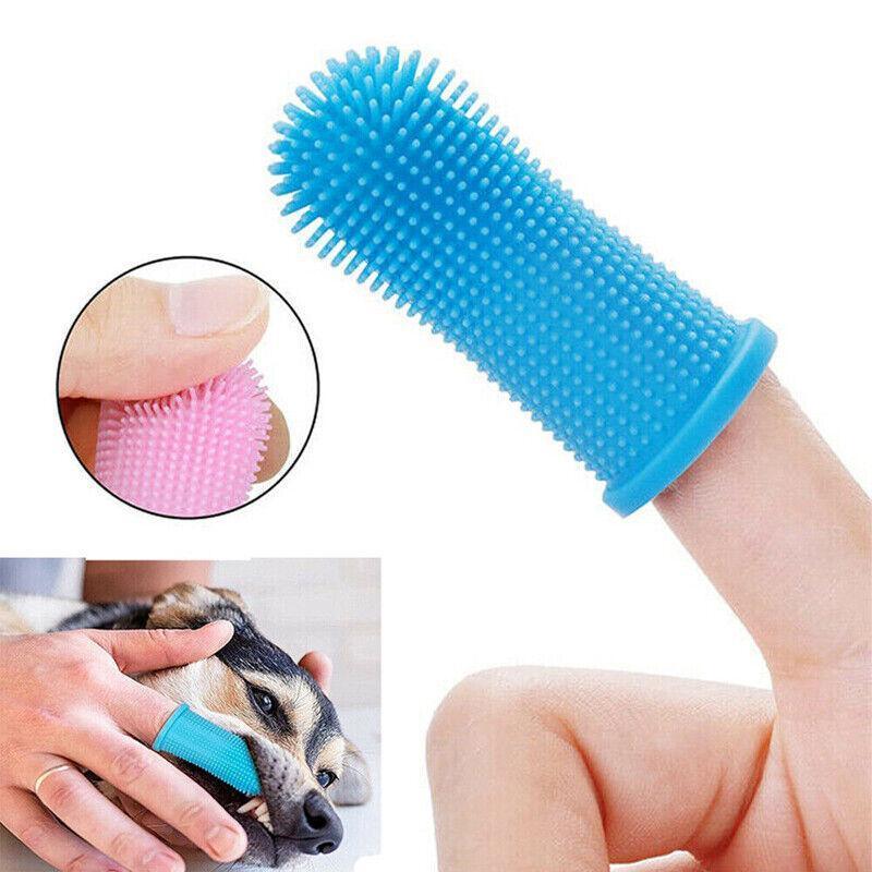 Dog Cat Super Soft Pet Finger Toothbrush Teeth Silicone Brush Care Cleaning - Yellow