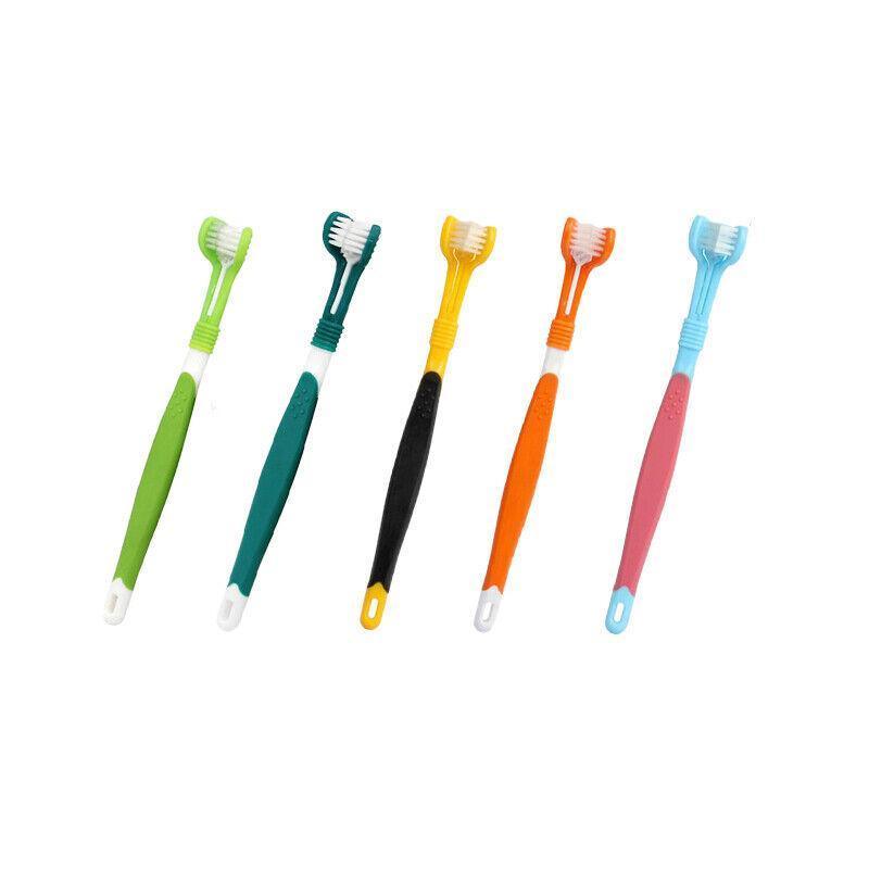 Three Sided Dog Toothbrush Pet Cat Teeth Cleaning Tool Oral Mouth Care Soft Bristle - Orange