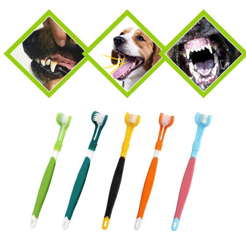 Three Sided Dog Toothbrush Pet Cat Teeth Cleaning Tool Oral Mouth Care Soft Bristle - Orange