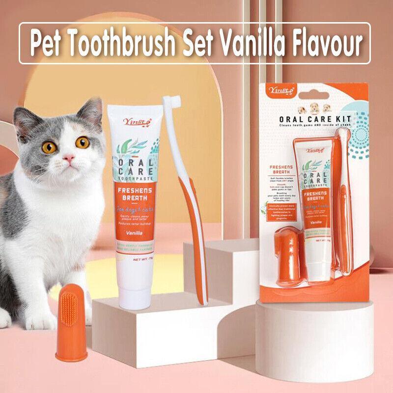 Pet Toothbrush Toothpaste Set for Cats and Dogs Vanilla Flavor Oral Care Kit