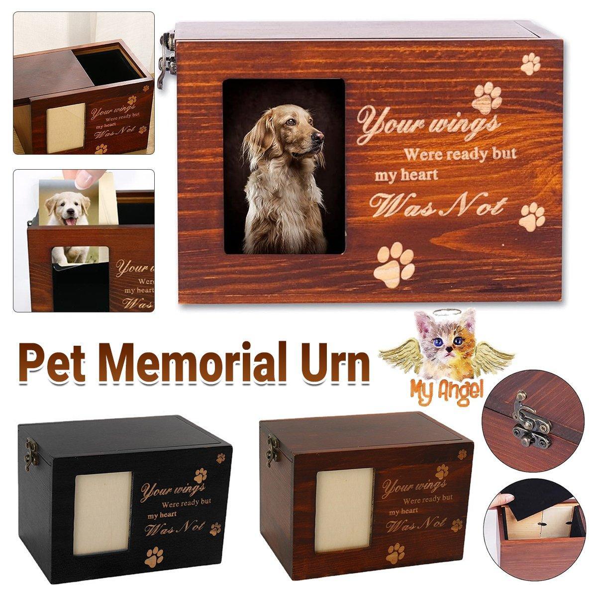 1x Wooden Pet Memorial Urn For Ashes With Photo Frame Cat/Dog Memory Box Keepsak - Black