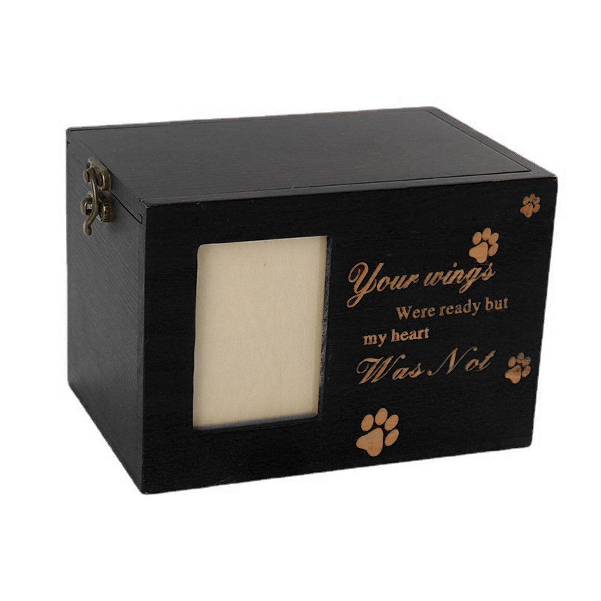 1x Wooden Pet Memorial Urn For Ashes With Photo Frame Cat/Dog Memory Box Keepsak - Black