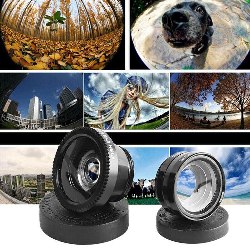 Wide Angle Macro Fisheye Phone Camera Lens Kit For Iphone Samsung Black