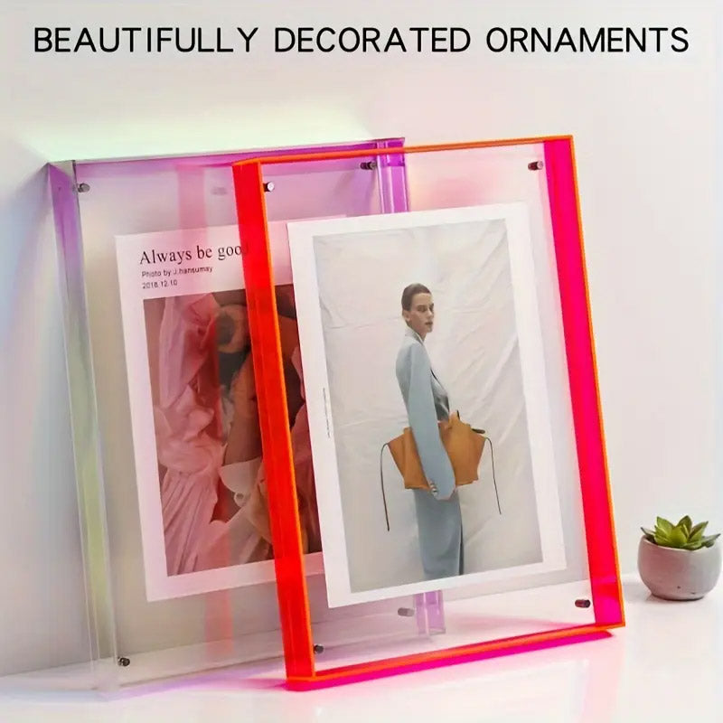 Acrylic Photo Frame Double-Sided Clear Display with Screw Mount – 16x21cm - Orange