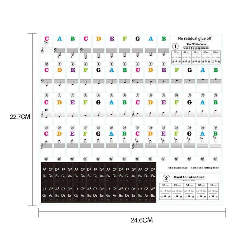 Transparent Keyboard Piano Stickers 88/61/54/49/37 Keys Sticker Note For Learner - Colourful