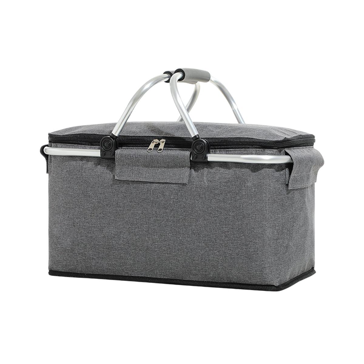 Folding Picnic Basket Insulated Cooler Bag Portable Outdoor Grocery Storage - Black