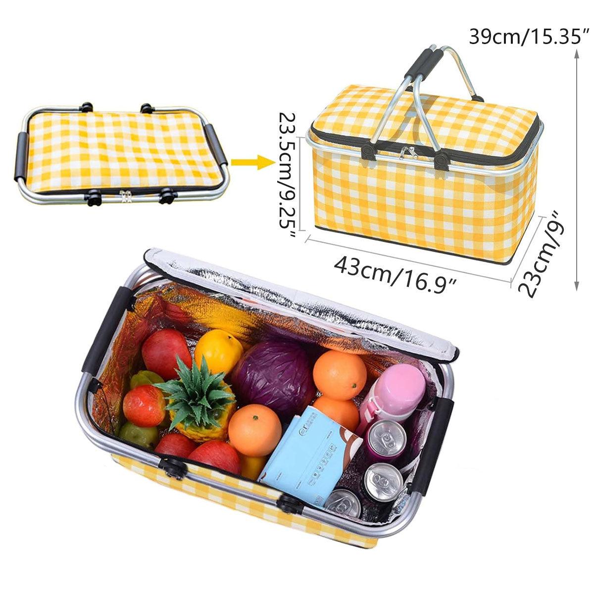 Foldable Picnic Basket Outdoor Camping Carrying Basket Portable Food Storage - Green