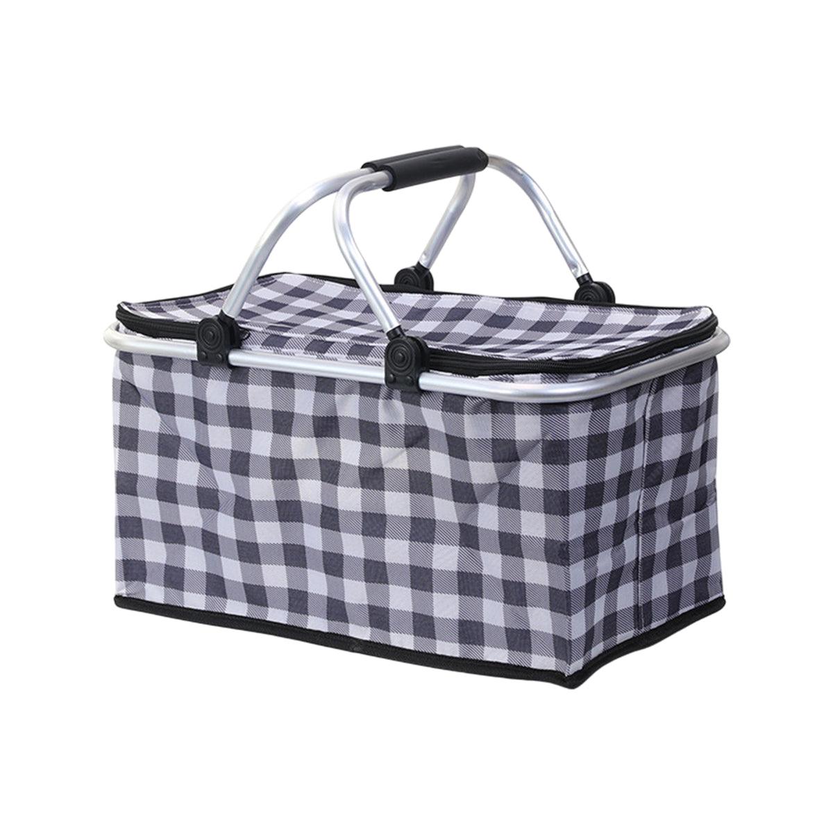 Foldable Picnic Basket Outdoor Camping Carrying Basket Portable Food Storage - Greenery