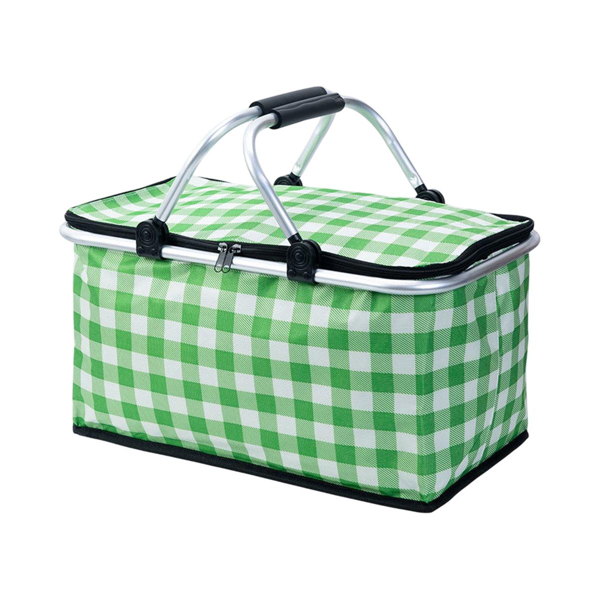 Foldable Picnic Basket Outdoor Camping Carrying Basket Portable Food Storage - Greenery