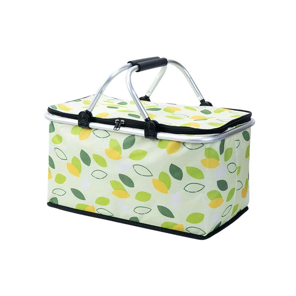 Foldable Picnic Basket Outdoor Camping Carrying Basket Portable Food Storage - Greenery