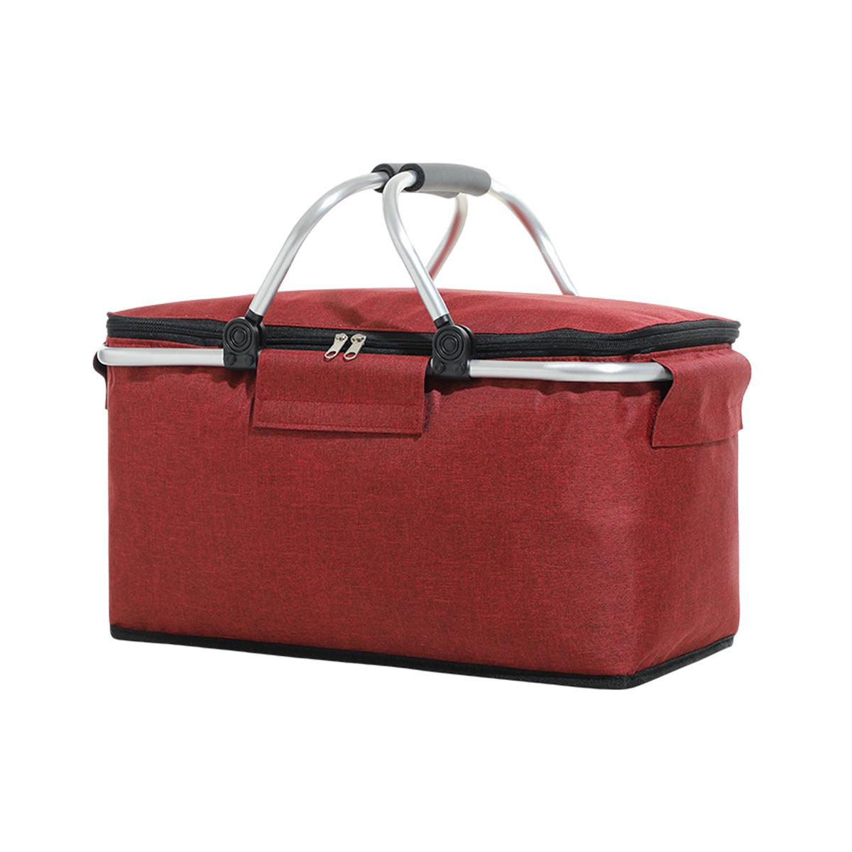 Folding Picnic Basket Insulated Cooler Bag Portable Outdoor Grocery Storage - Grey