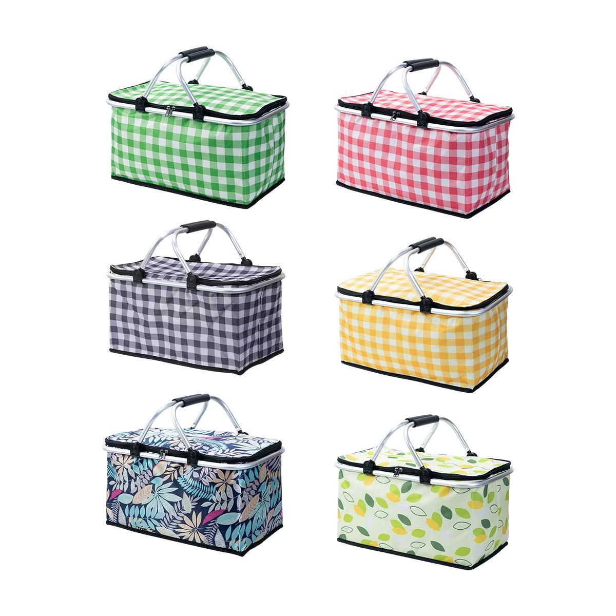 Foldable Picnic Basket Outdoor Camping Carrying Basket Portable Food Storage - Navy