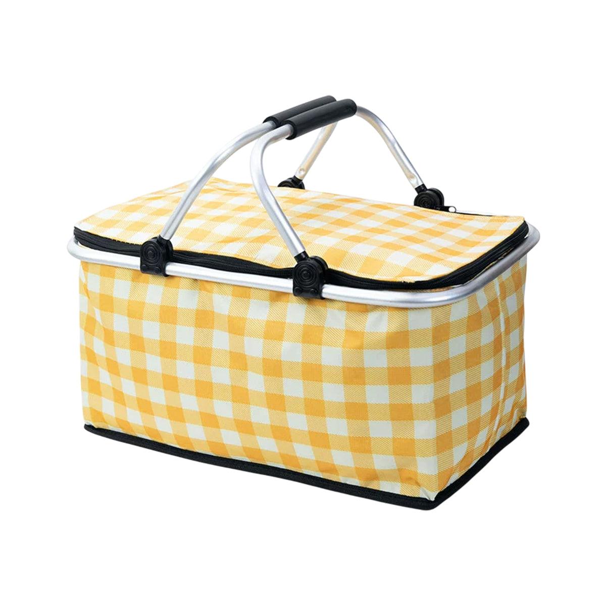 Foldable Picnic Basket Outdoor Camping Carrying Basket Portable Food Storage - Navy