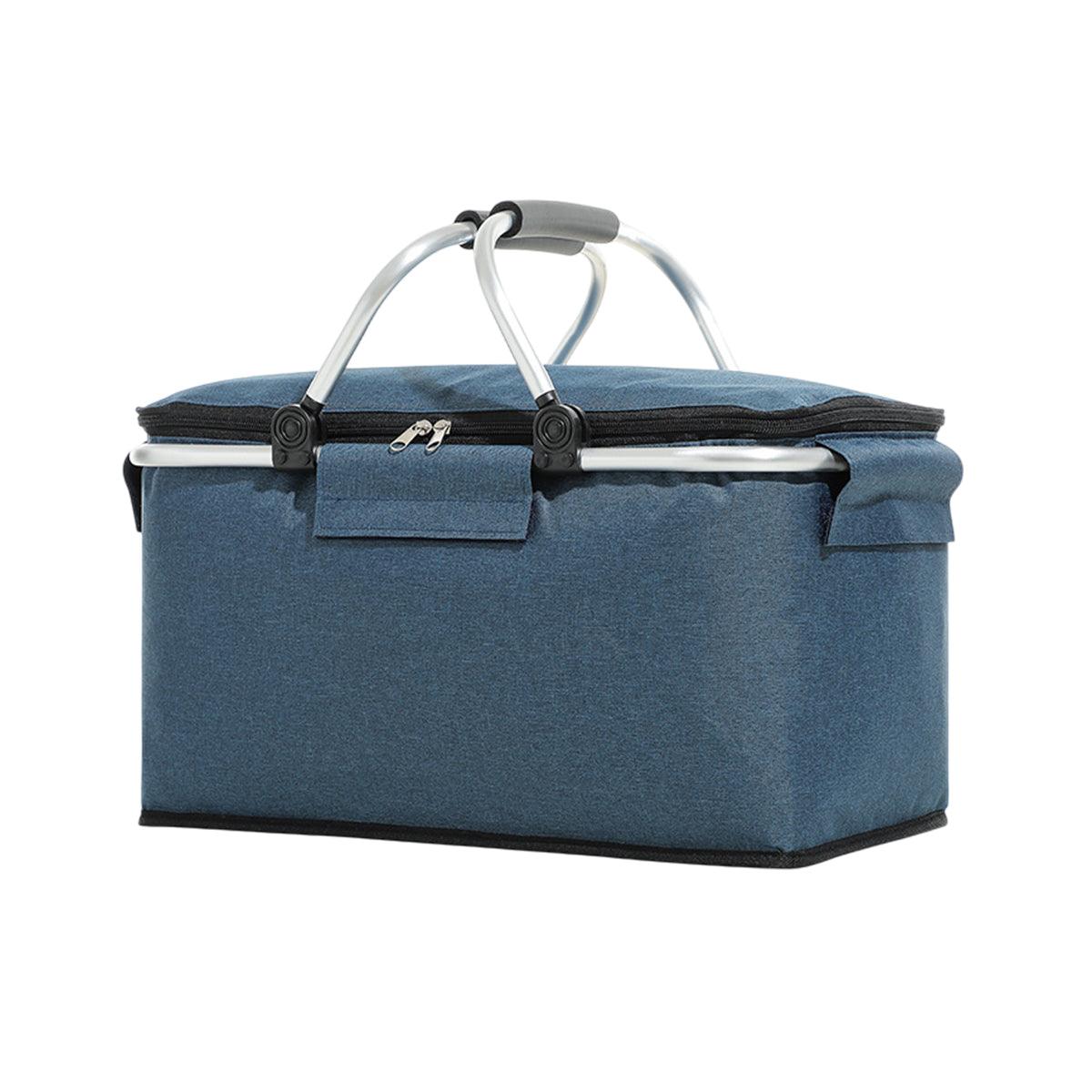 Folding Picnic Basket Insulated Cooler Bag Portable Outdoor Grocery Storage - Navy