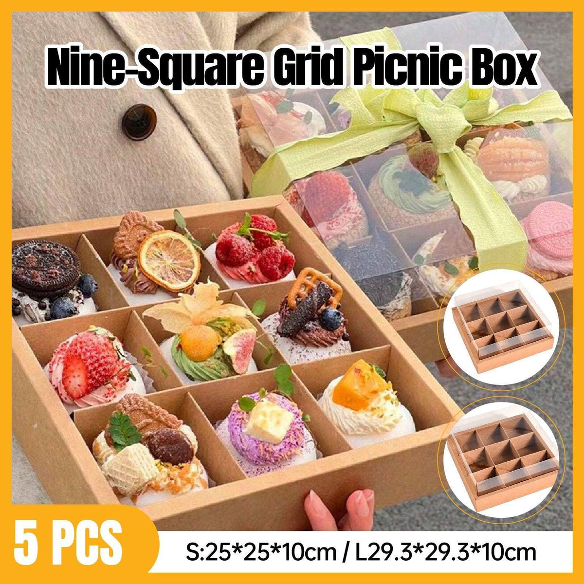 5PCS Kraft Paper Lunch Boxes Picnic Camping Food Containers Bento Sushi Packing - L-5Pcs