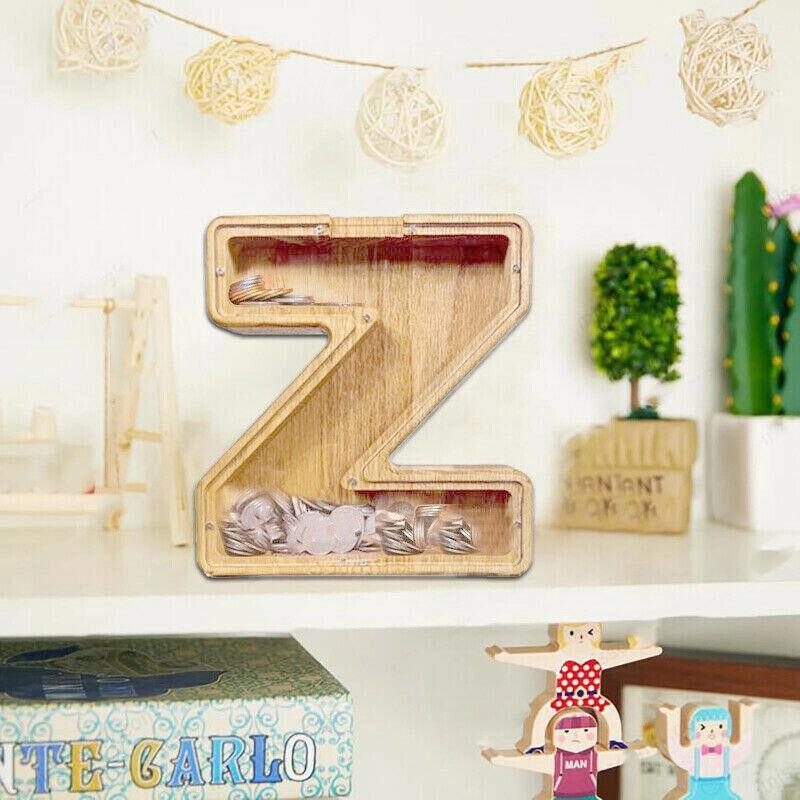Wooden Piggy Bank Funny Letter or Guitar Coin Saving Money Box A–Z Gift Idea - A