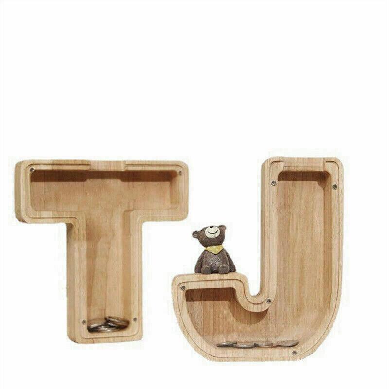 Wooden Piggy Bank Funny Letter or Guitar Coin Saving Money Box A–Z Gift Idea - C