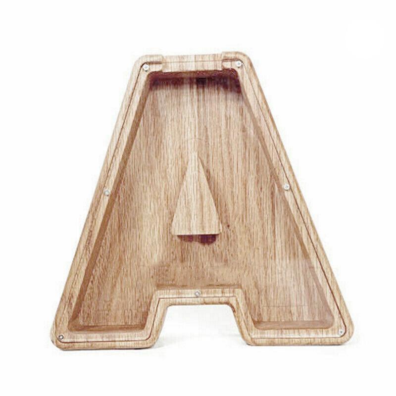 Wooden Piggy Bank Funny Letter or Guitar Coin Saving Money Box A–Z Gift Idea - I