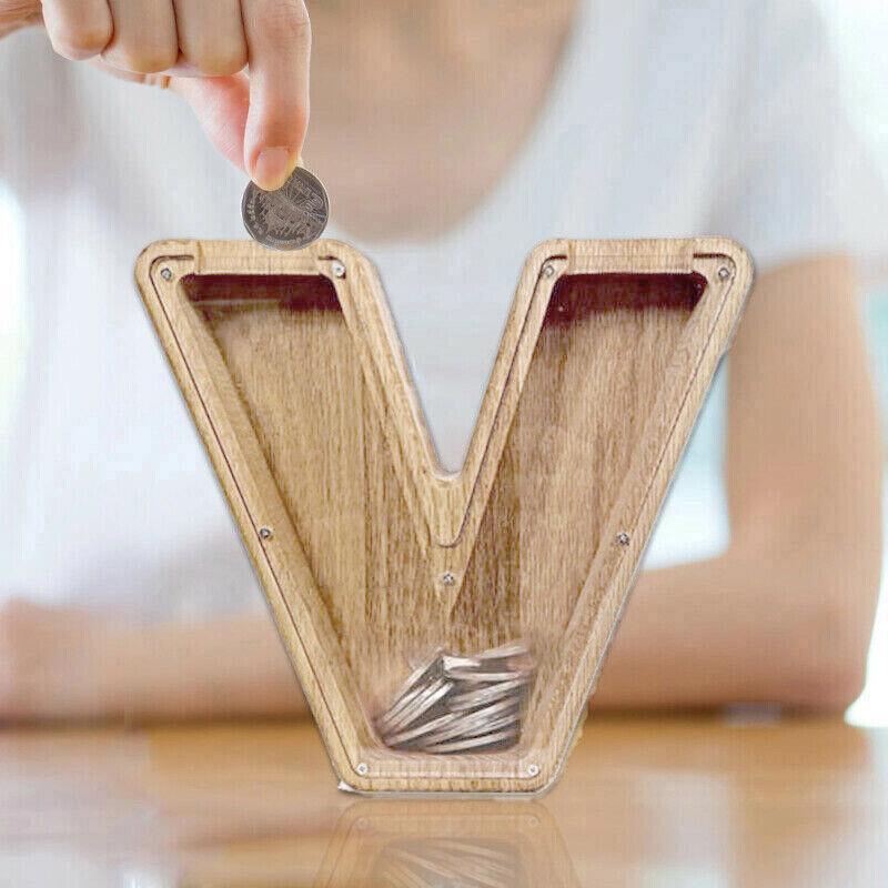 Wooden Piggy Bank Funny Letter or Guitar Coin Saving Money Box A–Z Gift Idea - U