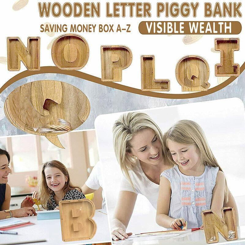 Wooden Piggy Bank Funny Letter or Guitar Coin Saving Money Box A–Z Gift Idea - Y