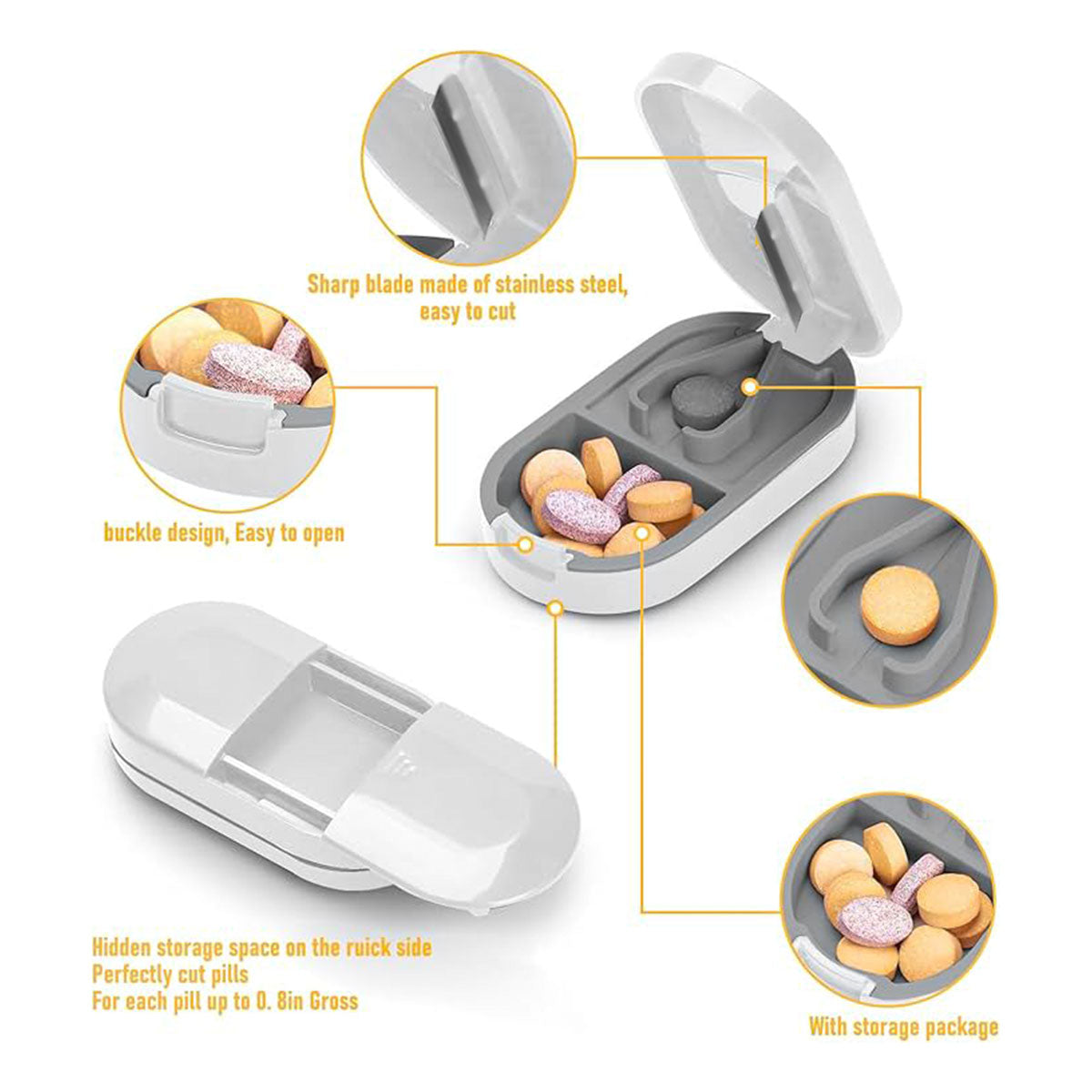 3PCS Tablet Cutter Pill Splitter Portable Medicine Box Pill Organizer Divider - White