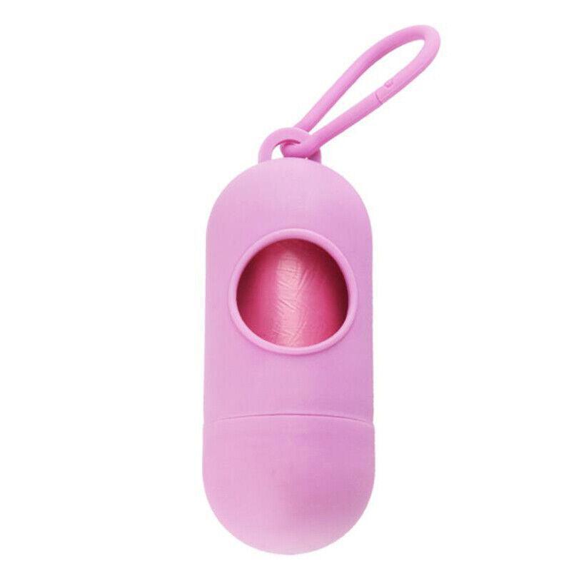 Portable Dog Waste Bag Dispenser with Refill Rolls for Pet Walking Cleanup - Pink