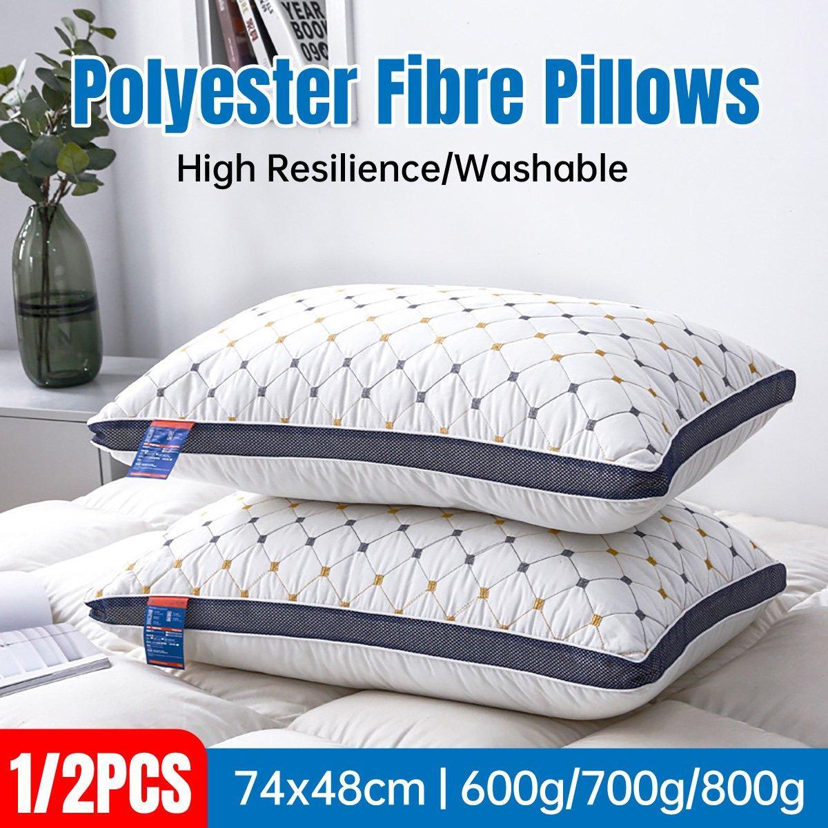 1/2PCS Hotel Style Polyester Fibre Pillow Washable High Rebound Support - 800g-2pcs