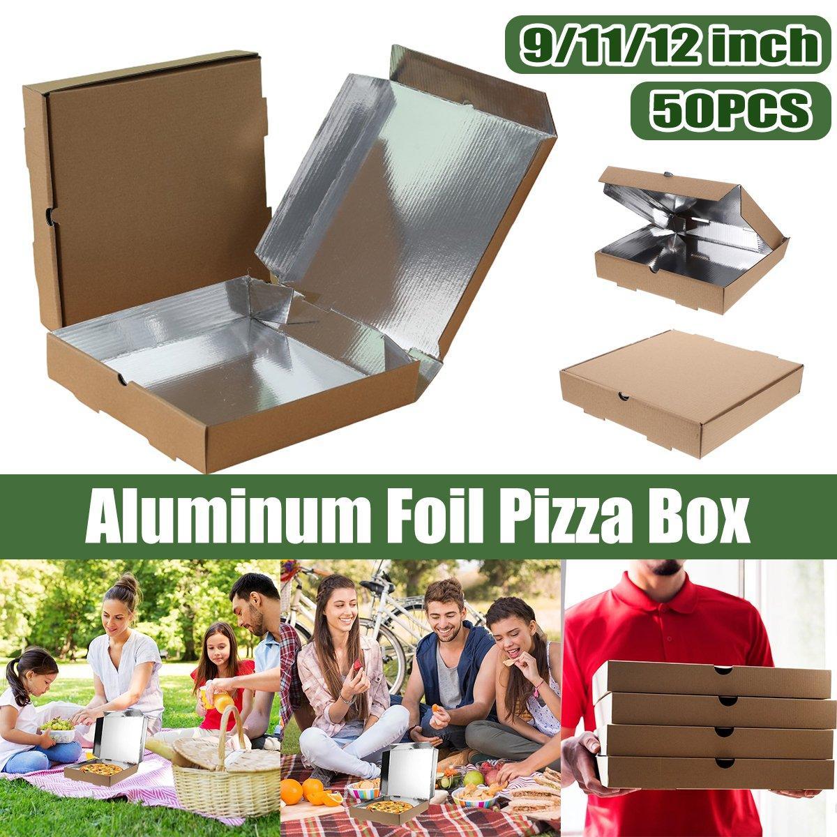 50pcs Aluminum Foil Pizza Packaging Paper Boxes Durable Food Storage Containers - 11inch