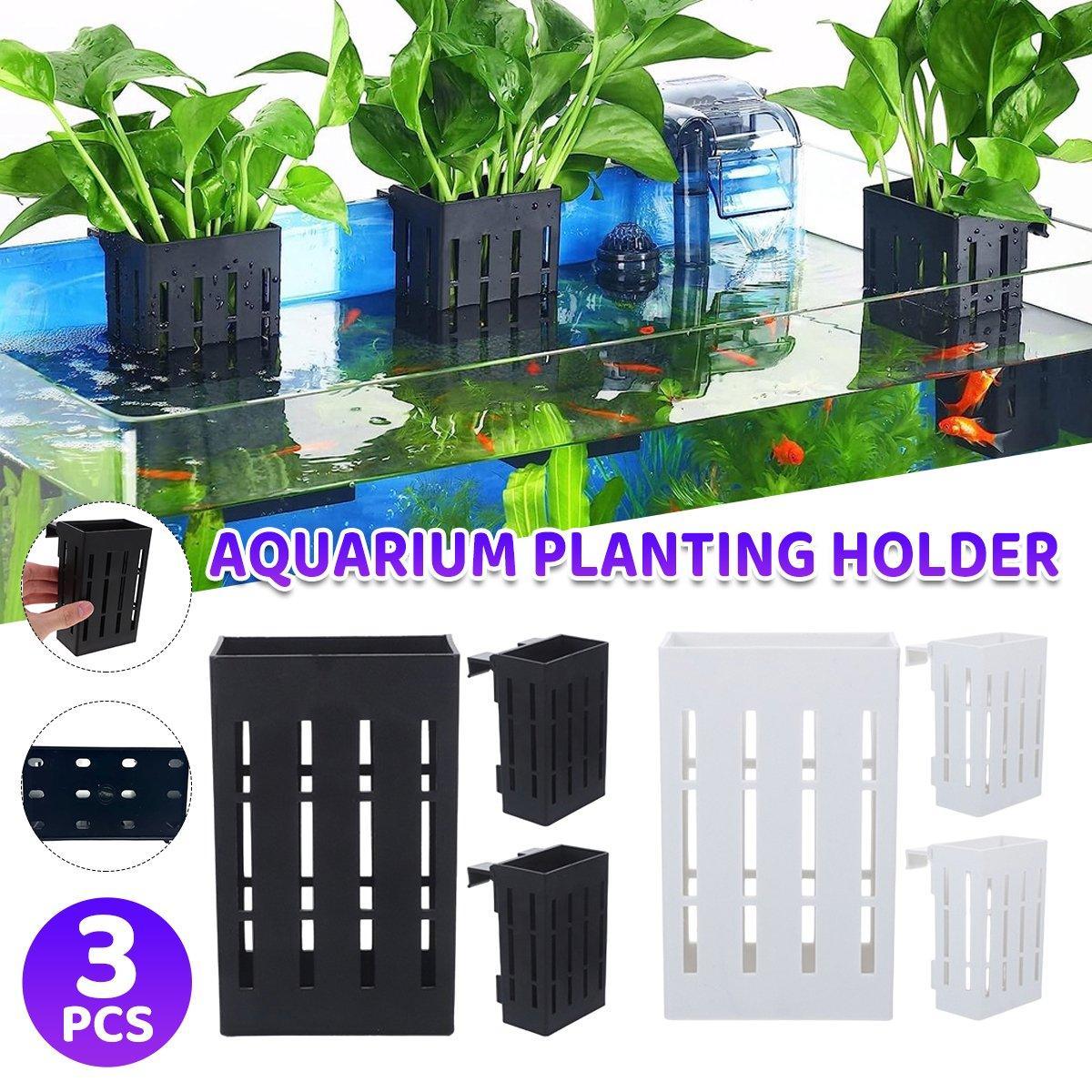 Hydroponic Plant Storage Rack Fish Tank Decoration Square Aquarium Basket Holder - Black