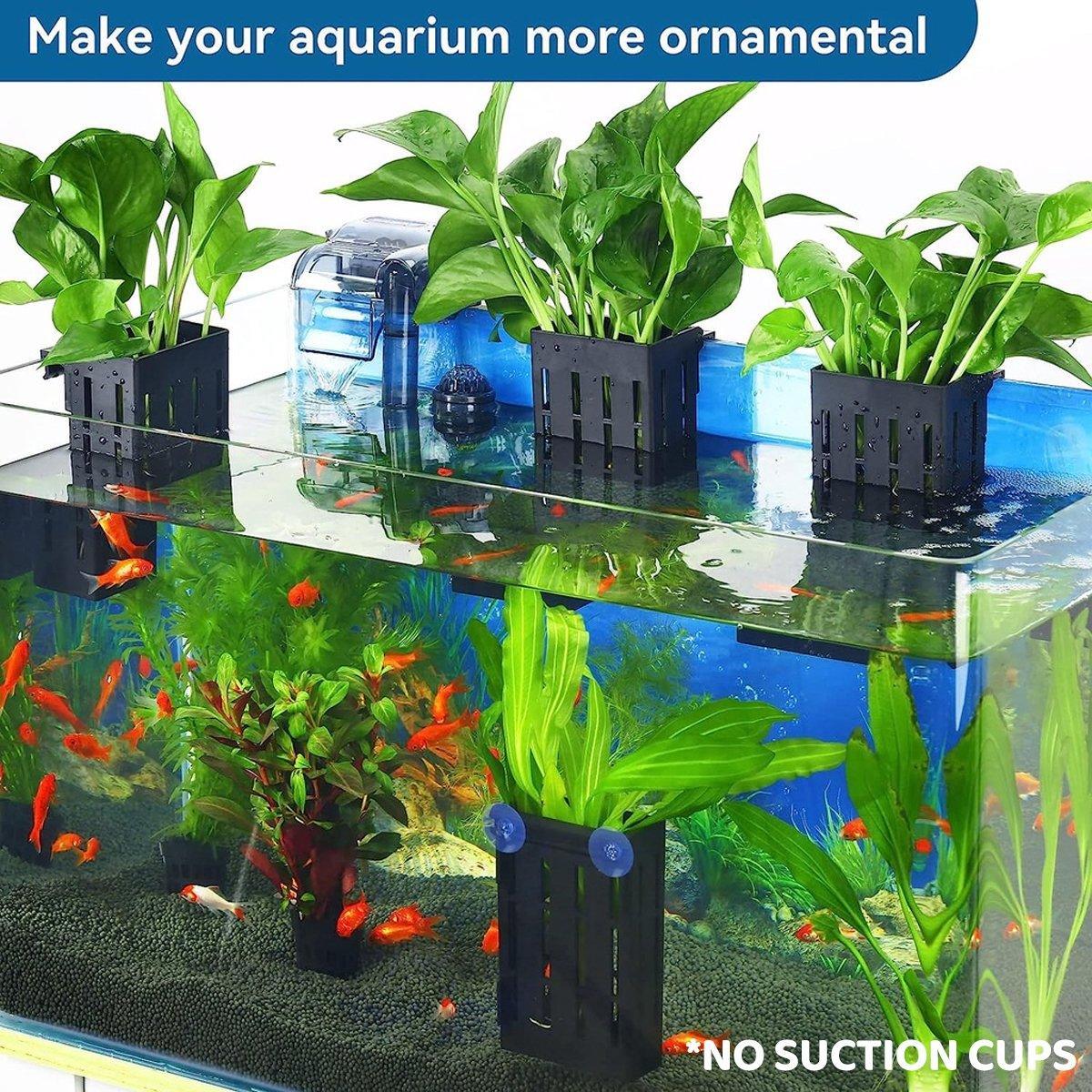 Hydroponic Plant Storage Rack Fish Tank Decoration Square Aquarium Basket Holder - Black